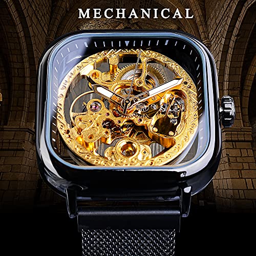 Skeleton Automatic Mechanical Watch for Men, Stainless Steel, Transparent Dial J884591