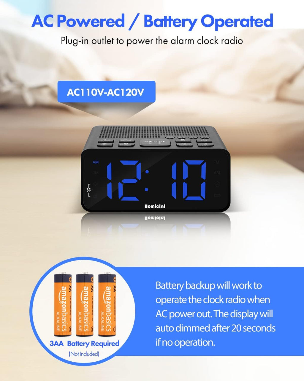 LED Alarm Clock Radio with AM/FM, Dimmer and Sleep Timer U5715