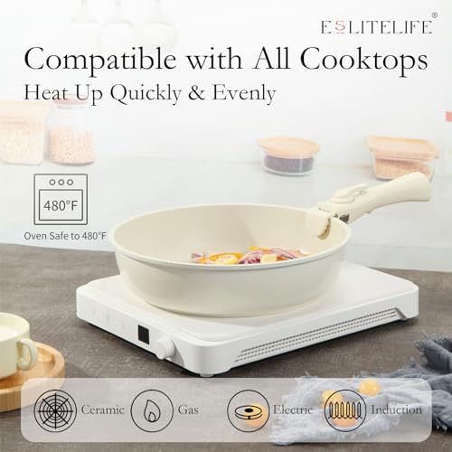 Nonstick Cookware Set with Detachable Handle, 5 Pcs Granite Coating, PFOA Free V6257