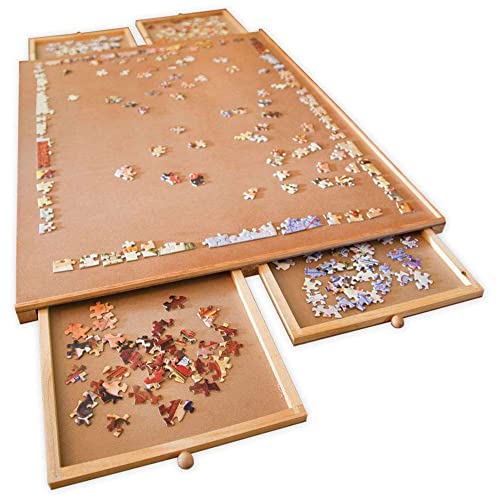 Bits and Pieces - Spinning 1500 Piece Puzzle Board with Drawers - The Original Jumbo Wooden Puzzle Plateau with Base Spinner - Tabletop Deluxe Jigsaw Puzzle Organizer (Jumbo Plateau with Spinner)