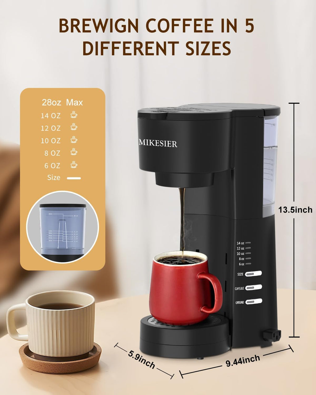 Single Serve Coffee Maker with Milk Frother, 6 to 14oz Brew Size R364