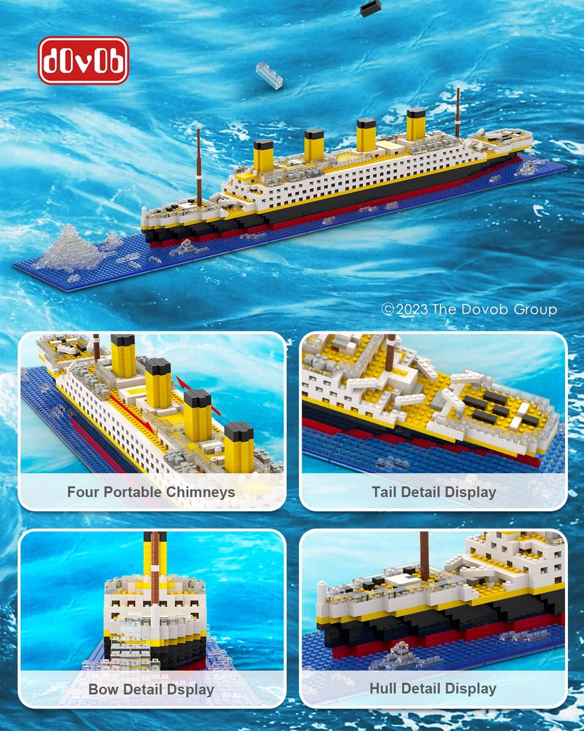 Micro Mini Blocks Titanic Model Building Set with 2 Figures, 1872 Pieces C58029