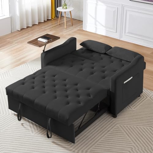 Convertible Sleeper Sofa with Pull Out Bed, 53" Velvet Futon Loveseat J969434