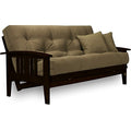Nirvana Futons Westfield Complete Futon Set - Espresso Finish (Warm Black) – Large Queen Size, Mission Style Wood Futon Frame with Mattress Included (Twill Red), More Mattress Colors Available