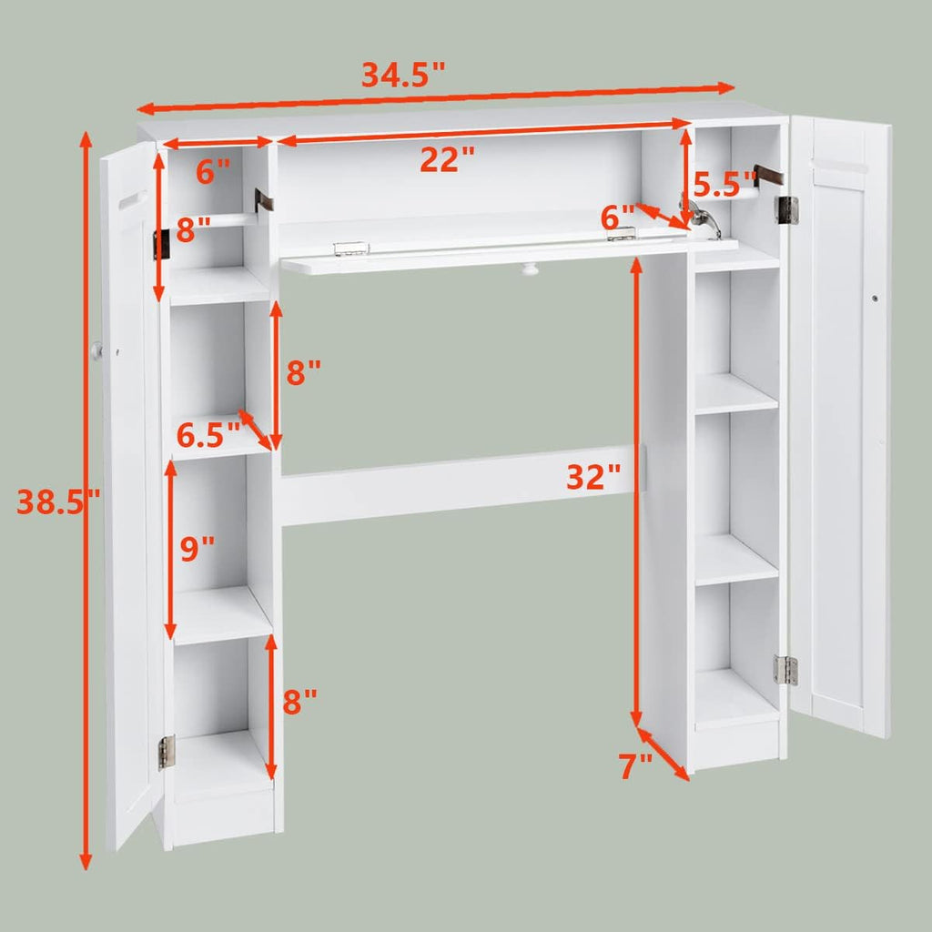 Freestanding Over The Toilet Cabinet with 2 Side Doors, White Y661