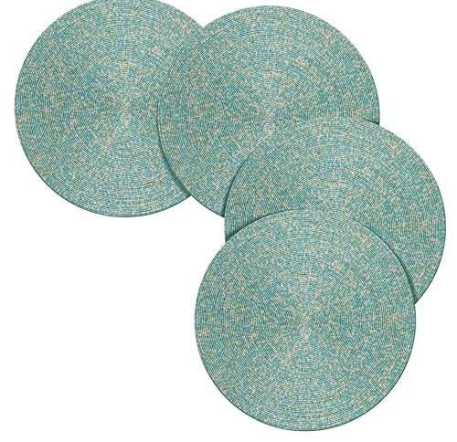 Beaded Placemat Gold White 13" Round Set of 4 O392