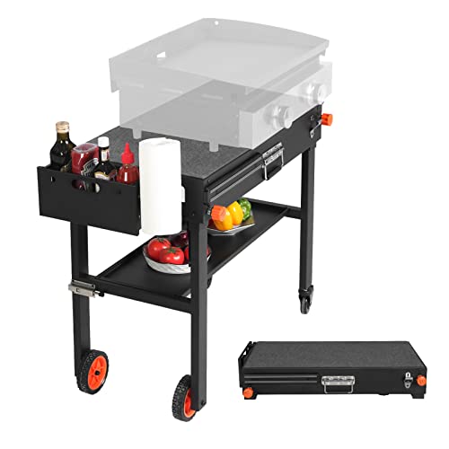 Portable Blackstone Griddle Stand Grill Table 17"/22" Grill Cart Pizza Oven Stand Ninja Grill Stand Outdoor Universal Foldable BBQ with Wheels Double Shelf Caddy Cooking Camping Tailgating