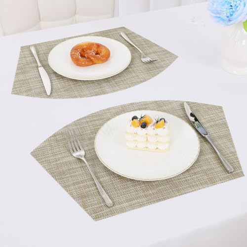 Round Table Placemats Set of 4 Non Slip Heat Resistant Woven Vinyl Metallic Golden U3114