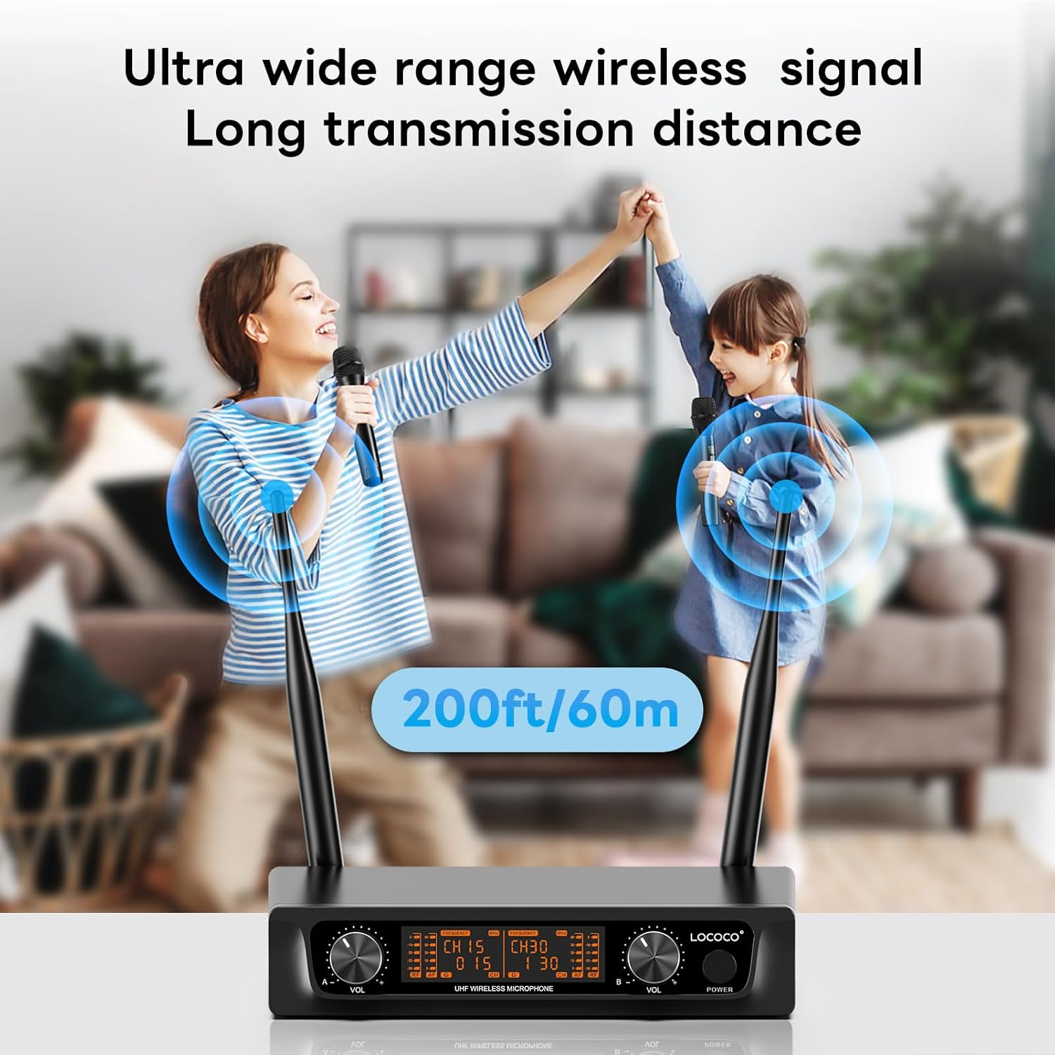 Metal Dual Wireless Microphone System with Receiver for Karaoke, DJ, Party I55368