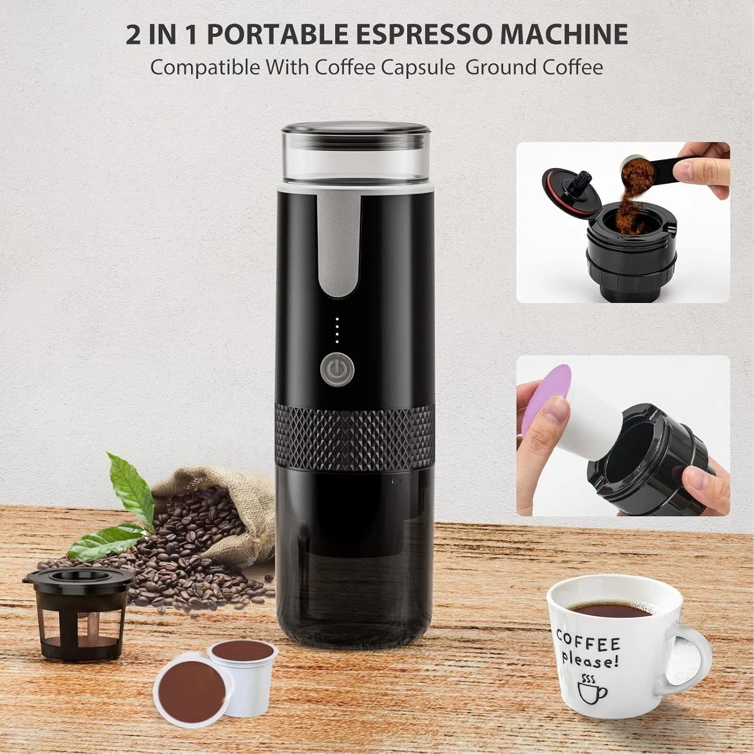 Portable Espresso Machine, Travel Coffee Maker for Camping RV Hiking W1410