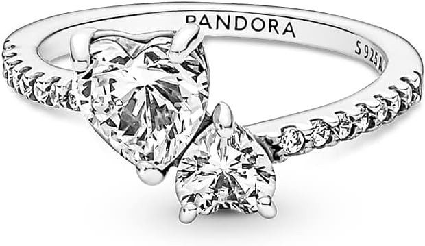 Double Heart Sparkling Ring - Sterling Silver with Clear Cubic Zirconia - Size 7.5 A871211