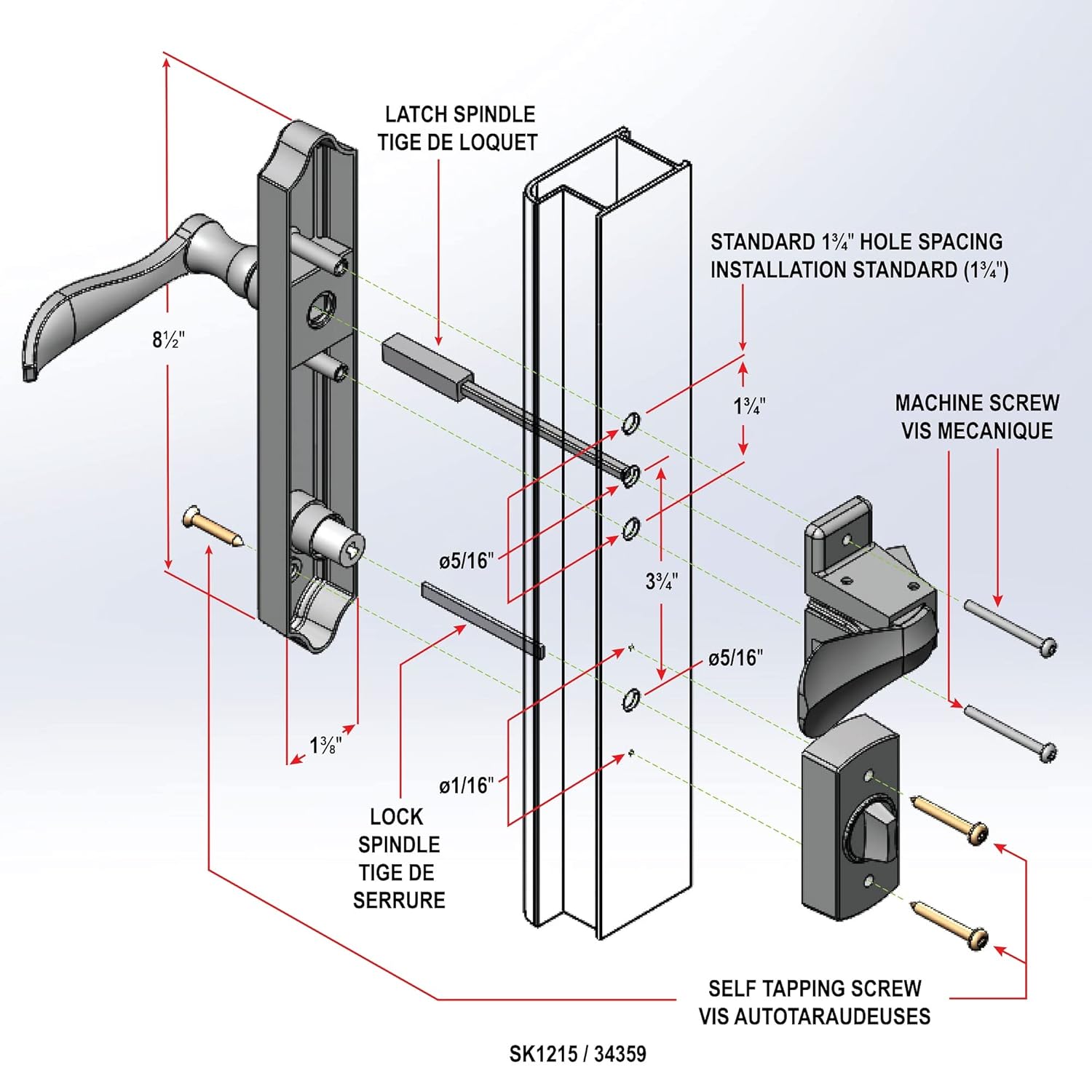 Lever Set for Storm and Screen Doors with Keyed Deadbolt, Bright Brass J4836
