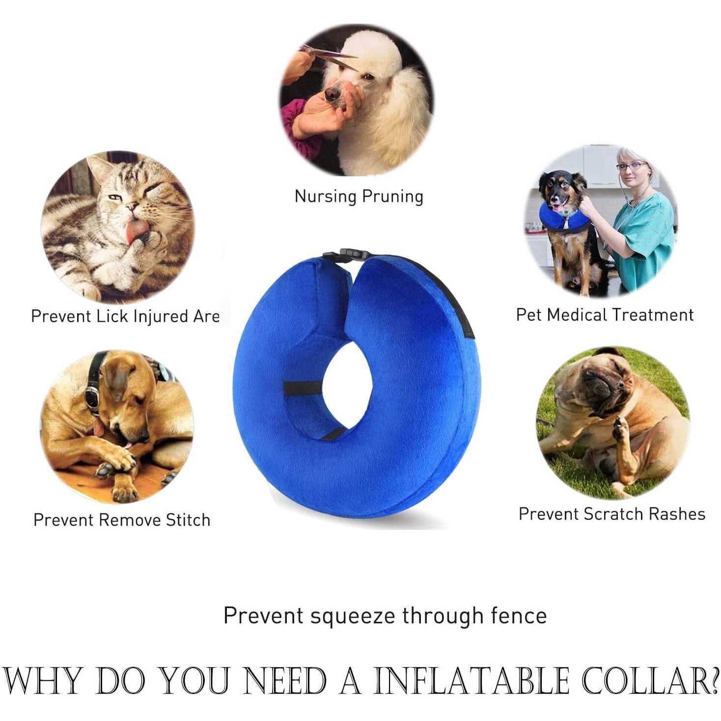 Protective Inflatable Cone Collar for Dogs and Cats Soft Pet Recovery E-Collar I711456