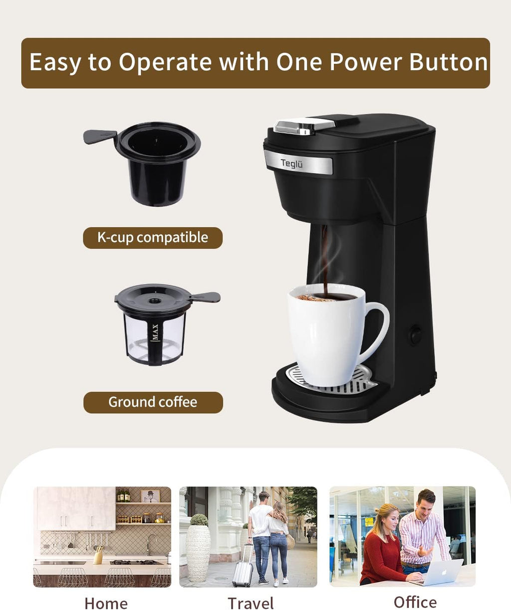 Single Serve Coffee Maker for K Cup Pods & Ground Coffee, Mini Brewer with Reusable Filter O8404