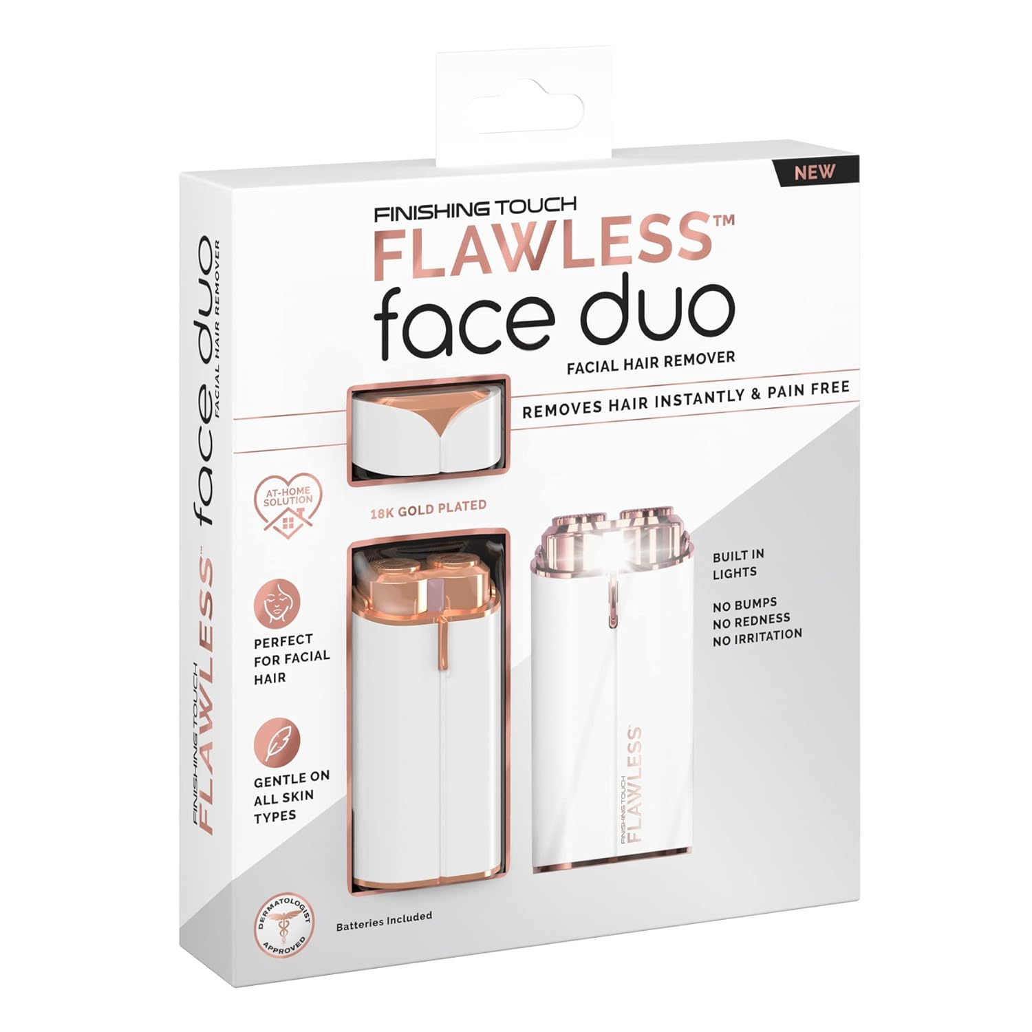 Women's Painless Facial Hair Remover, Electric Shaver, White/Rose Gold N68995