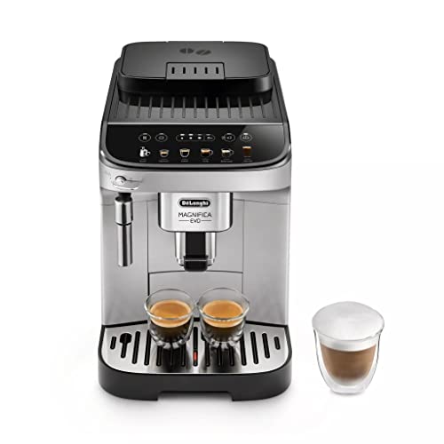 De'Longhi Magnifica Evo with LatteCrema System, Fully Automatic Machine Bean to Cup Espresso Cappuccino and Iced Coffee Maker, Colored Touch Display, Black, Silver