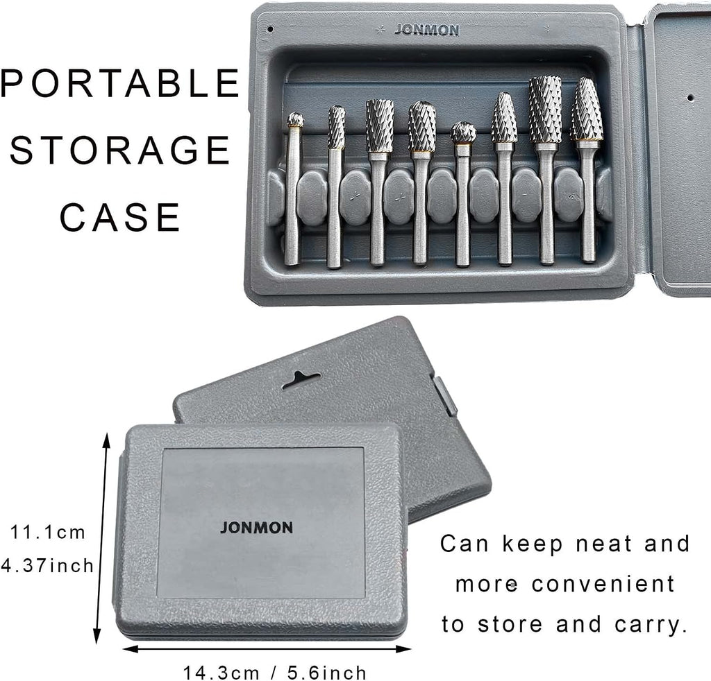 Carbide Burr Set 8Pcs Tungsten Double Cut Rotary Files 1/4 Shank Die Grinder Cutting Tool I228127